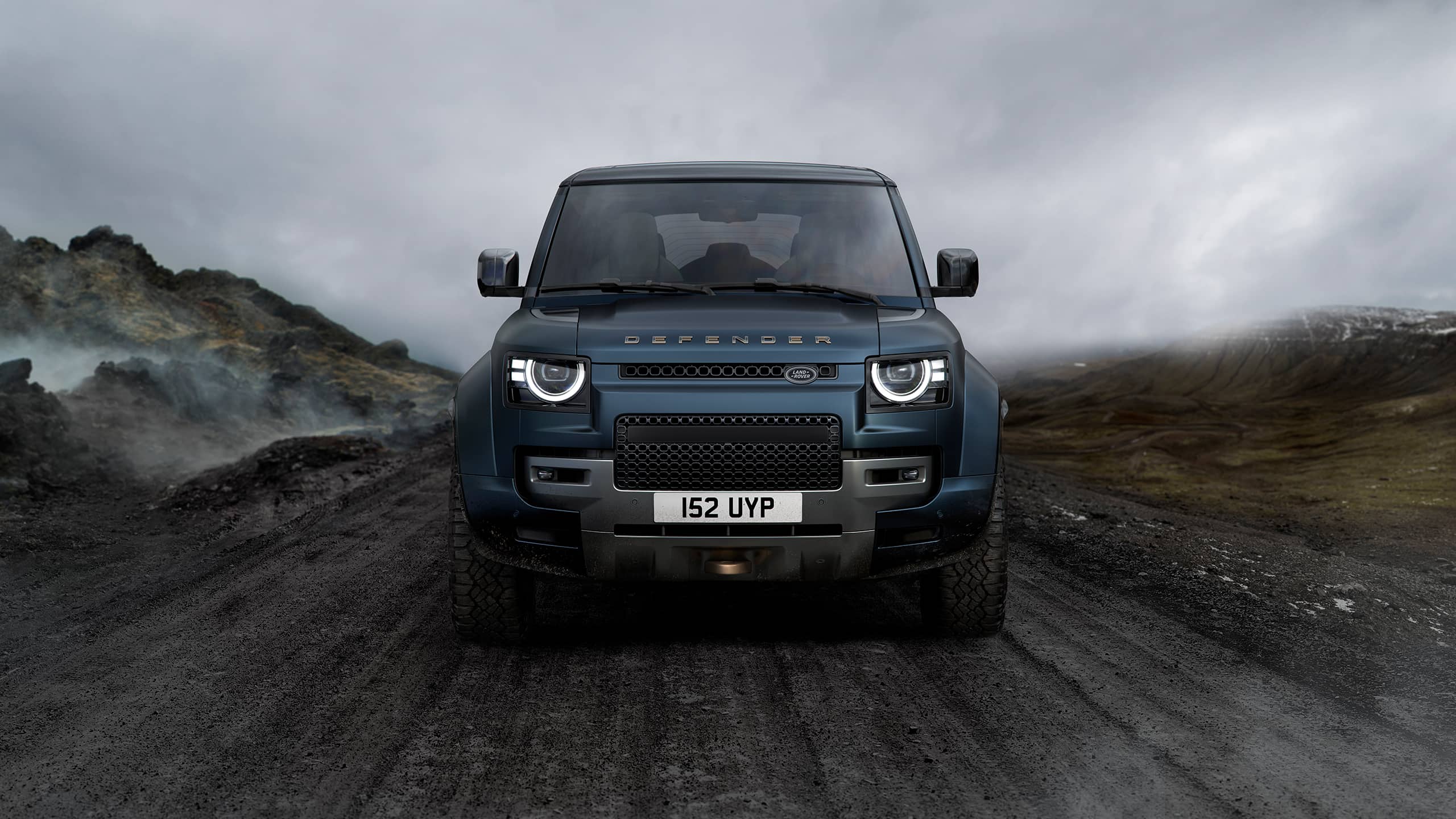 Defender is off roading in the mud